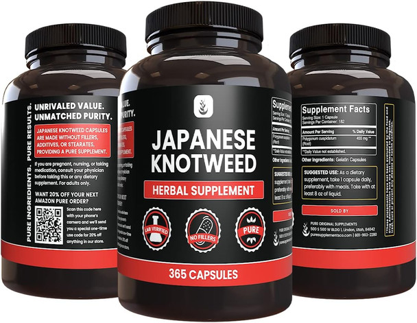 PURE ORIGINAL INGREDIENTS Japanese Knotweed, (365 Capsules) No Magnesium Or Rice Fillers, Always Pure, Lab Verified