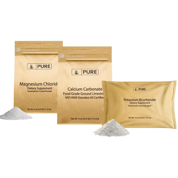PURE ORIGINAL INGREDIENTS Calcium Carbonate, Potassium Bicarbonate, And Magnesium Chloride, 4Oz Each, Food Grade