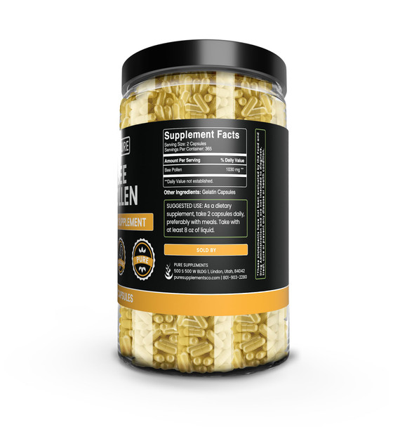 PURE ORIGINAL INGREDIENTS Bee Pollen, No Magnesium Or Rice Fillers, Always Pure, Lab Verified (730 Capsules)