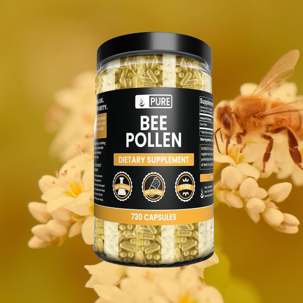 PURE ORIGINAL INGREDIENTS Bee Pollen, No Magnesium Or Rice Fillers, Always Pure, Lab Verified (730 Capsules)