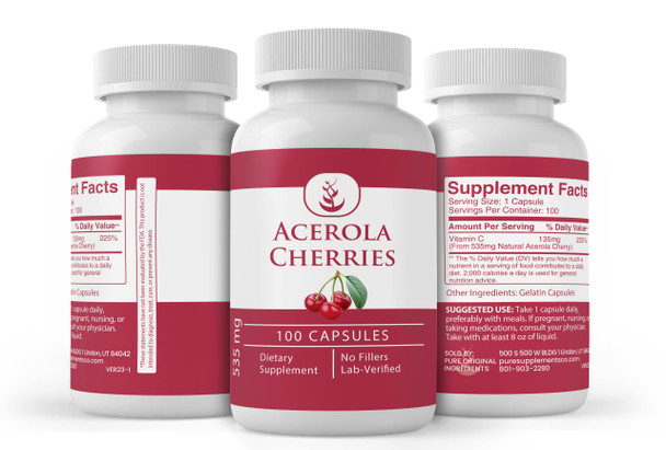 PURE ORIGINAL INGREDIENTS Acerola Cherry, (100 Capsules) Always Pure, No Additives Or Fillers, Lab Verified