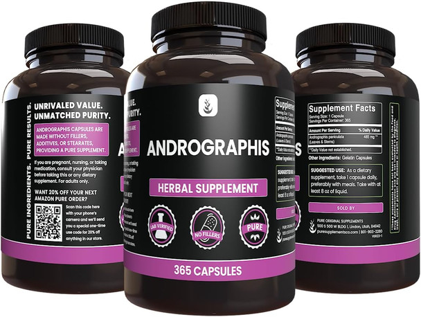 PURE ORIGINAL INGREDIENTS Andrographis Paniculata, (365 Capsules) Always Pure, No Additives Or Fillers, Lab Verified