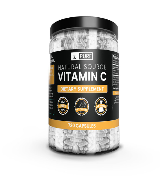 PURE ORIGINAL INGREDIENTS Vitamin C (730 Capsules) No Magnesium Or Rice Fillers, Always Pure, Lab Verified
