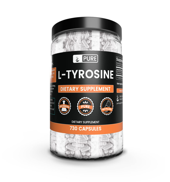 PURE ORIGINAL INGREDIENTS L-Tyrosine (730 Capsules) No Magnesium Or Rice Fillers, Always Pure, Lab Verified