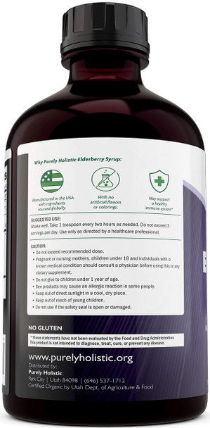 Purely Holistic Vitamin C 1000Mg + Organic Elderberry Syrup Bundle - 365 Vegan Capsules + 16 Fl Oz - With Rosehip, Acerola Cherry, Propolis Ecea & More - Made In Usa