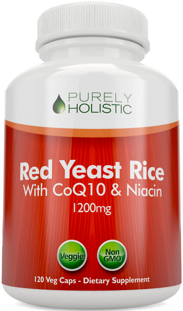 Purely Holistic Red Yeast Rice 1200Mg With Coq10 & Flush Free Niacin 120 Vegetarian Capsules - Non Irradiated, Citrinin Free