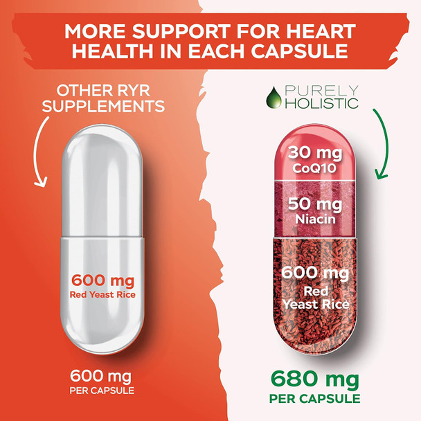 Purely Holistic Red Yeast Rice 1200Mg With Coq10 & Flush Free Niacin 120 Vegetarian Capsules - Non Irradiated, Citrinin Free