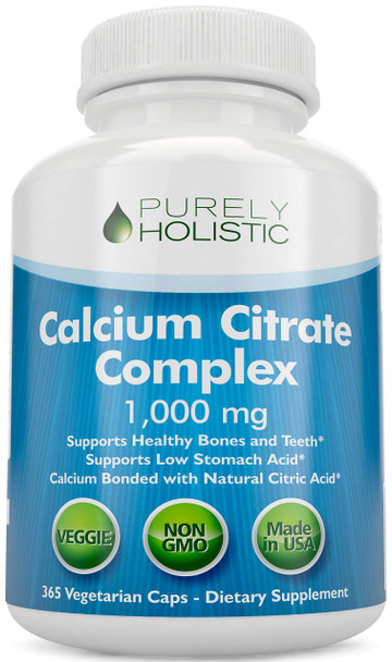 Purely Holistic Calcium Citrate 1000Mg - 365 Vegan Capsules Not Tablets With Added Parsley, Dandelion And Watercress - Without Vitamin D - Made In The Usa By