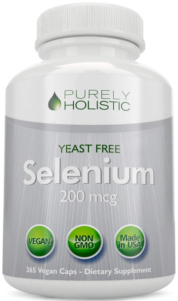 Purely Holistic Selenium 200Mcg - 365 Vegan Capsules Not Tablets - Pure & Yeast Free L-Selenomethionine For Improved Absorption - Thyroid, Heart, And Immune System Support - Antioxidant Trace Mineral - Made In Usa