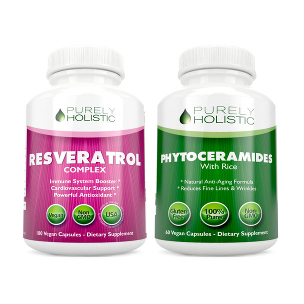 Purely Holistic Resveratrol 1450Mg + Phytoceramides Skin Therapy - Vegan Bundle - 180 + 60 Capsules - Packed With Potent Antioxidants - Made In Usa