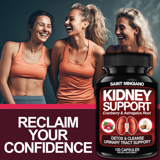 Saint Mingiano Kidney Support Cleanse Detox & Repair -120 Capsules - Cranberry & Astragalus Root Pills For Women And Men | High Strength Liver Cleanse Detox Supporting Urinary Tract Health & Bladder Health
