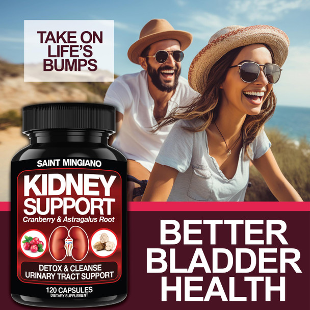 Saint Mingiano Kidney Support Cleanse Detox & Repair -120 Capsules - Cranberry & Astragalus Root Pills For Women And Men | High Strength Liver Cleanse Detox Supporting Urinary Tract Health & Bladder Health