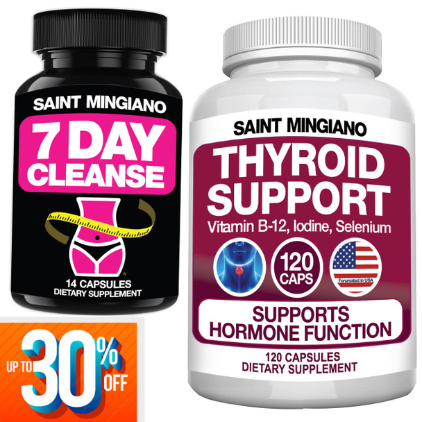 Saint Mingiano 120 Caps Thyroid Support Supplement With Iodine - Together With - 7 Day Cleanse Program