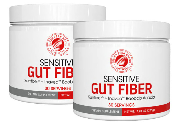 Silver Fern Sensitive Gut Fiber Supplement - Each Tub = 30 Scoops = 30 Day Supply - 6 Grams Of Dietary Fiber Per Serving - With Galactomannan Guar Fiber, Baobab Fruit Powder, Acacia Fiber