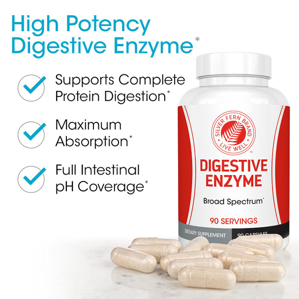 Silver Fern Brand Ultimate Digestive Enzyme Supplement - 1 Bottle = 30 Caplsules - High Potency, Multi Enzyme - Digestive Comfort & Food Tolerance - Hemicullulase, Peptidase, Maltase, More