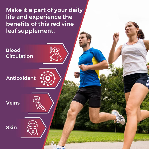 SUSTAINANCE Red Vine Leaf Extract 1400Mg & Horse Chestnut Extract 100Mg Supplement Diet For Leg Vein Circulation Heart Skin (60 Capsules)