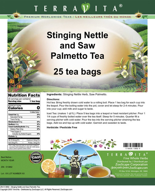Terravita Stinging Nettle And Saw Palmetto Tea (25 Tea Bags, Zin: 513892)