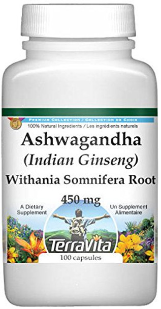 Terravita Ashwagandha (Indian Ginseng) - Withania Somnifera Root - 450 Mg (100 Capsules, Zin: 513643)