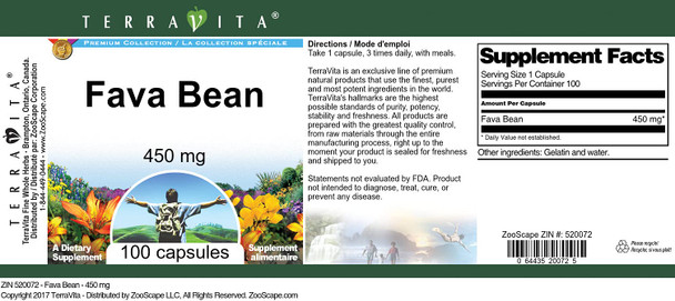 Terravita Fava Bean - 450 Mg (100 Capsules, Zin: 520072)