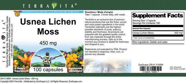 Terravita Usnea Lichen Moss - 450 Mg (100 Capsules, Zin: 514899)