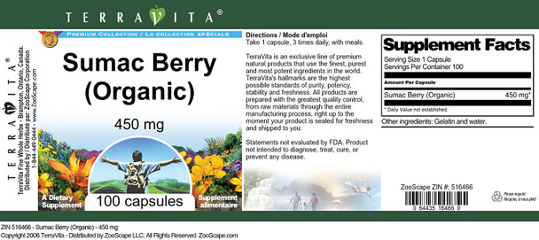 Terravita Sumac Berry (Organic) - 450 Mg (100 Capsules, Zin: 516466) - 2 Pack