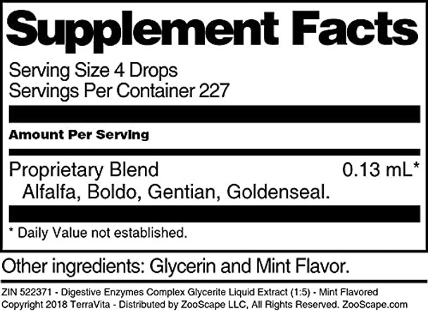 Terravita Digestive Enzymes Complex Glycerite Liquid Extract (1:5) - Mint Flavored (1 Oz, Zin: 522371)