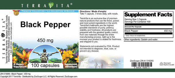 Terravita Black Pepper - 450 Mg (100 Capsules, Zin: 519265) - 2 Pack