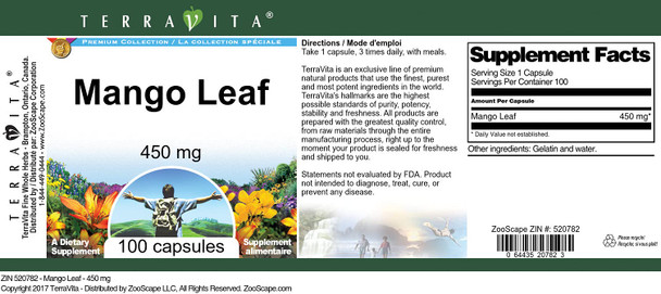 Terravita Mango Leaf - 450 Mg (100 Capsules, Zin: 520782)