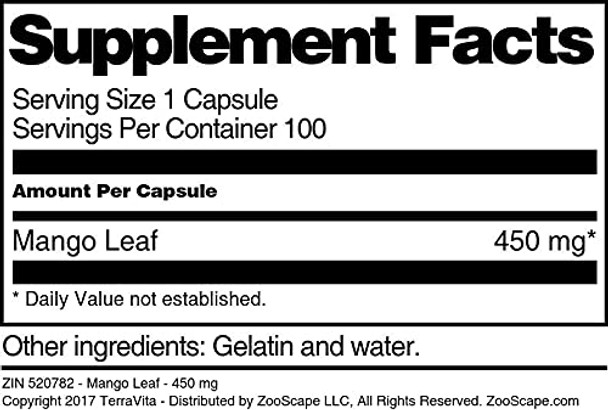 Terravita Mango Leaf - 450 Mg (100 Capsules, Zin: 520782)