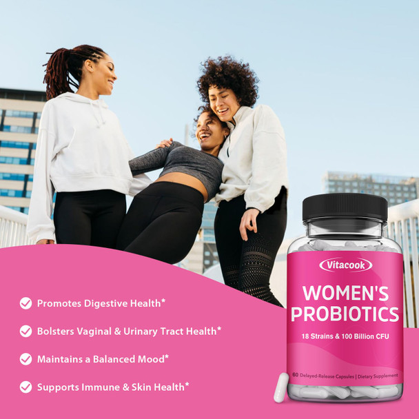 Vitacook Women’S Probiotics, 100 Billion Cfu, 18 Strains, Prebiotics, Cranberry, Vb6 & Vc, Mood, Vaginal & Urinary Tract Health, Shelf Stable, 60 Delayed Release Caps