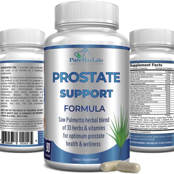 YUMMYVITE Prostate Support Formula For Men - Saw Palmetto, Plant Sterol, 33 Herbs, Bladder Control Pills To Reduce Frequent Urination & Dht Blocker To Prevent Hair Loss | Prostate Supplement | 90 Capsules