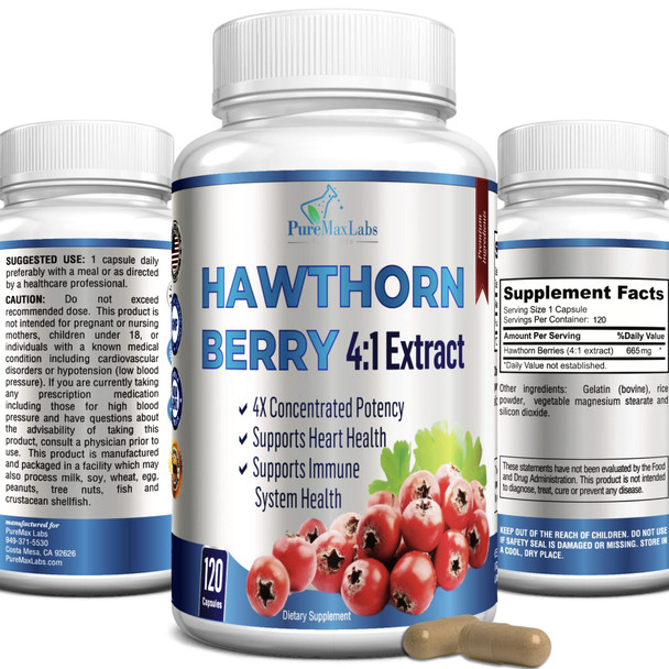 YUMMYVITE Hawthorn Berry 4:1 Extract (120 Capsules) Immune System Support, Super Antioxidant, Hawthorn Berry Capsules Concentrated From 2660Mg Berries