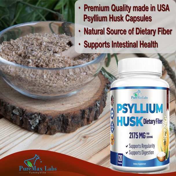 YUMMYVITE Premium Psyllium Husk Dietary Fiber Supplement 2175Mg, Non-Gmo, 120 Capsules