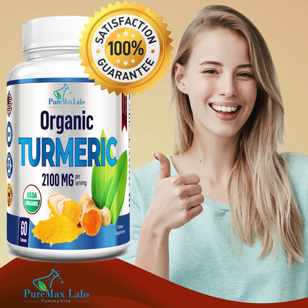 YUMMYVITE Organic Turmeric - 2100Mg Usda Organic Turmeric Curcumin With Black Pepper, Vegan - 60 Tablets