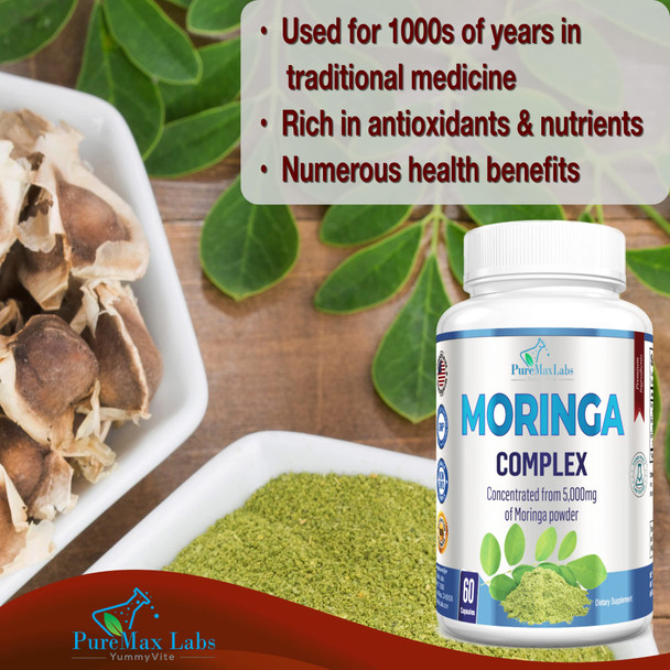 YUMMYVITE Moringa Capsules - Concentrated Complex Of Moringa Leaf & Moringa Seed From 5000Mg Of Moringa Powder, Super Antioxidant, 60 Capsules