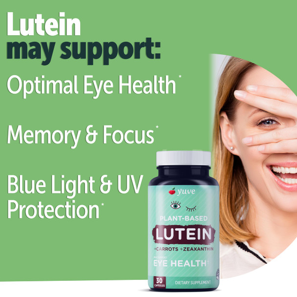 Yuve Lutein Zeaxanthin Supplement, Lutein 20Mg, Vitamin Eye Health, For Dry Eyes, Fatigue, Lutemax2020, Eye Supplements - 30 Vegan Caps