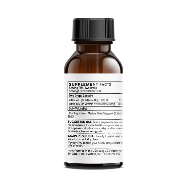Thorne Research Vitamin D + K2 Liquid 1 Fl Oz (30 Ml)