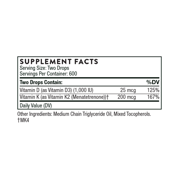 Thorne Research Vitamin D + K2 Liquid 1 Fl Oz (30 Ml)