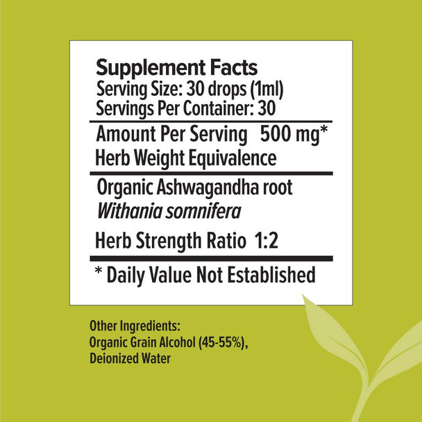 ‎Banyan Botanicals Organic Ashwagandha Extract – Withania Somnifera – For Healthy Adrenals & Immune System, Stress Relief, Strength, Mood & More* – 1 Fl Oz – Non-Gmo Sustainably Sourced Vegan