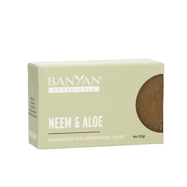 ‎Banyan Botanicals Neem & Aloe Soap – Calming And Soothing Soap For Sensitive Skin – With Organic Neem Leaf, Aloe Vera, And Vetiver Essential Oil – 4 Oz Bar – Free Of Sulfates, Phthalates & Parabens