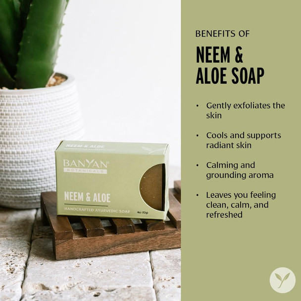 ‎Banyan Botanicals Neem & Aloe Soap – Calming And Soothing Soap For Sensitive Skin – With Organic Neem Leaf, Aloe Vera, And Vetiver Essential Oil – 4 Oz Bar – Free Of Sulfates, Phthalates & Parabens