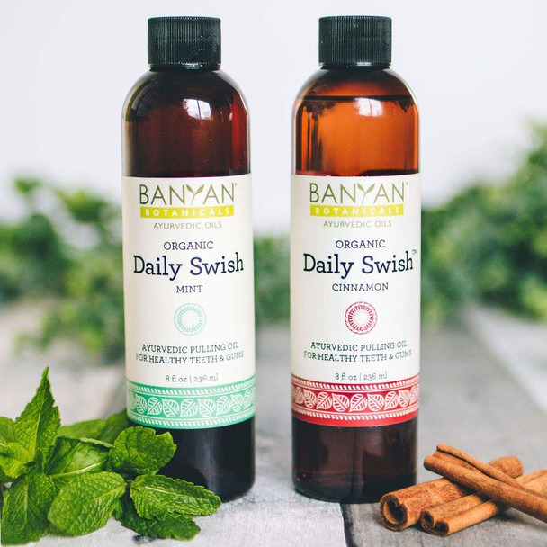 ‎Banyan Botanicals Daily Swish, Mint, Usda Organic, 8 Oz, Ayurvedic Oil Pulling Mouthwash Oil For Oral Health And Detoxification