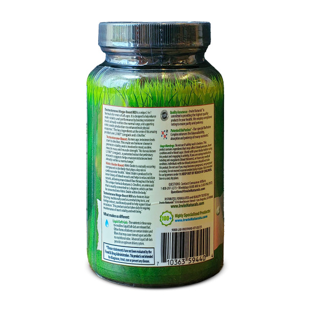‎Irwin Naturals Testosterone Mega-Boost Red - 68 Liquid Soft-Gels - With Lj100 Longjack, L-Citrulline, Asian Ginseng & Ginkgo Extract - 17 Servings