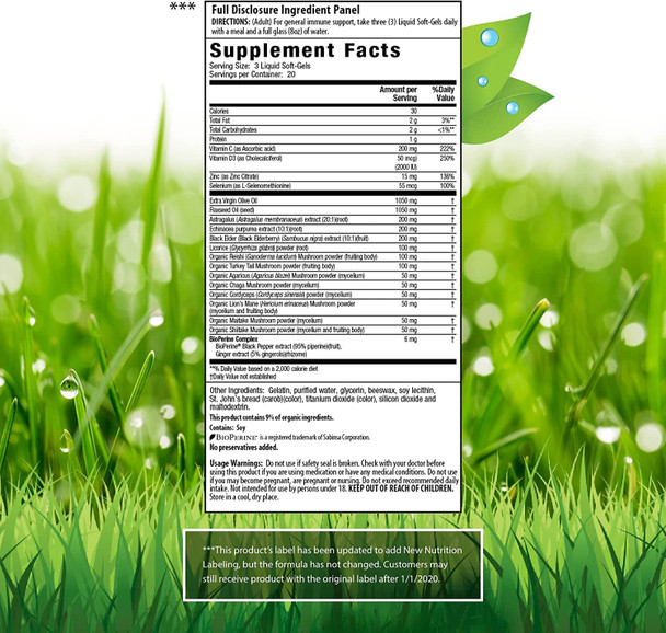 ‎Irwin Naturals Pure Defense Mushroom-8 Powerful & Robust Immune Support Supplement With 8 Organic Mushroom Blend, Vitamin C & D3, Ecea & Black Elderberry - 60 Liquid Softgels With Pill Case