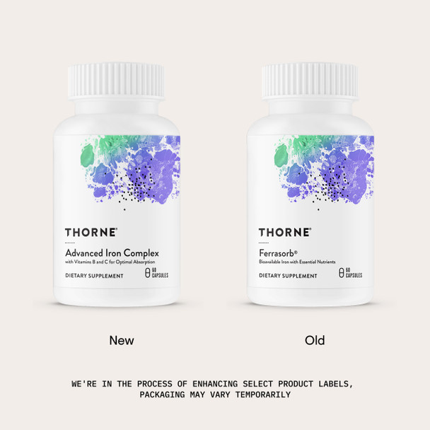 THORNE  Advanced Iron Complex  Complete Blood Support Formula  Elemental Iron Folate B and C Vitamins for Optimal Absorption  Chelated Iron Supplement  Gluten Dairy and  Soy Free  60 Capsules