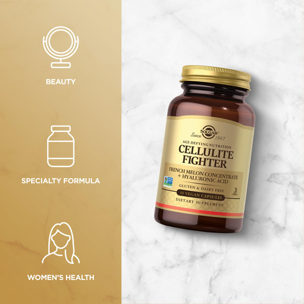 Solgar Cellulite Fighter Age-Defying Nutrition For Women—Promote Beautiful Skin With French Melon Concentrate + Hyaluronic Acid And Vitamin C Once Daily Vegan Dairy Soy Gluten Free 30 Servings