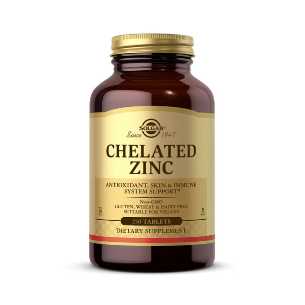 Solgar Chelated Zinc 250 Tablets - Zinc For Healthy Skin - Supports Cell Growth & Dna Formation - Exerts Antioxidant Activity - Supports A Healthy Immune System - Non Gmo Vegan - 250 Servings