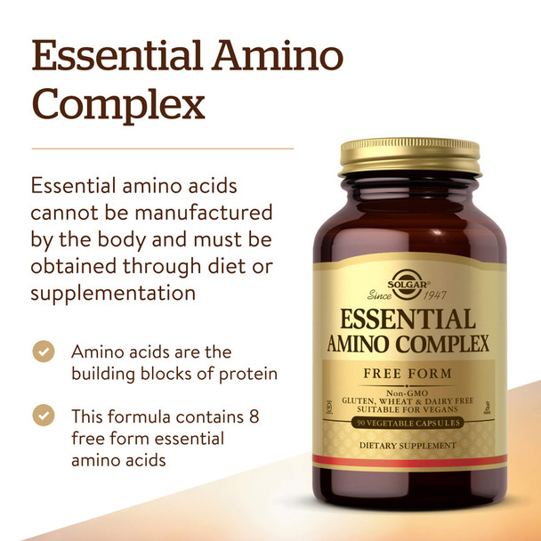 Solgar Essential Amino Complex 90 Vegetable Capsules - Free Form Essential Amino Acids - Non-Gmo Vegan Gluten Free Dairy Free Kosher - 90 Servings