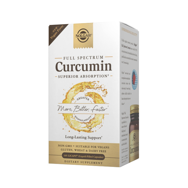 Solgar Full Spectrum Curcumin 105 Licaps Superior Absorption  Brain Joint and Immune Health  Vegan Gluten Free Non Gmo Dairy Free  105 Servings
