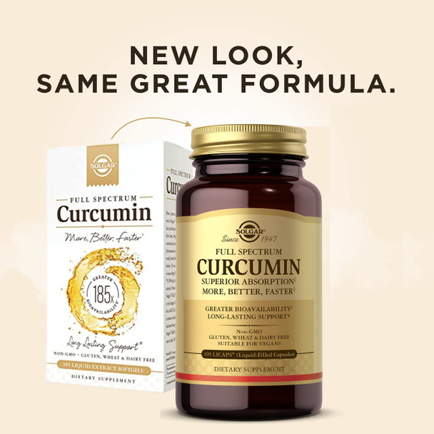 Solgar Full Spectrum Curcumin 105 Licaps Superior Absorption  Brain Joint and Immune Health  Vegan Gluten Free Non Gmo Dairy Free  105 Servings